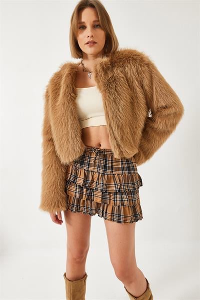 Suni Kürkllü Astarlı Mont 38119 60251968 - Taba