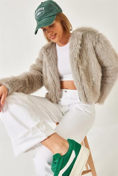 Suni Kürkllü Astarlı Mont 38119 60251968 - Taş