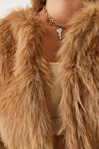 Suni Kürkllü Astarlı Mont 38119 60251968 - Taba