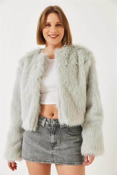 Suni Kürkllü Astarlı Mont 38119 60251968 - Buz Gri