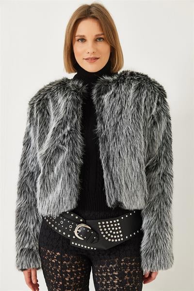 Suni Kürkllü Astarlı Mont 38119 60251968 - Siyah-Beyaz