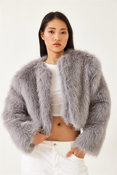 Suni Kürkllü Astarlı Mont 38119 60251968 - Gri