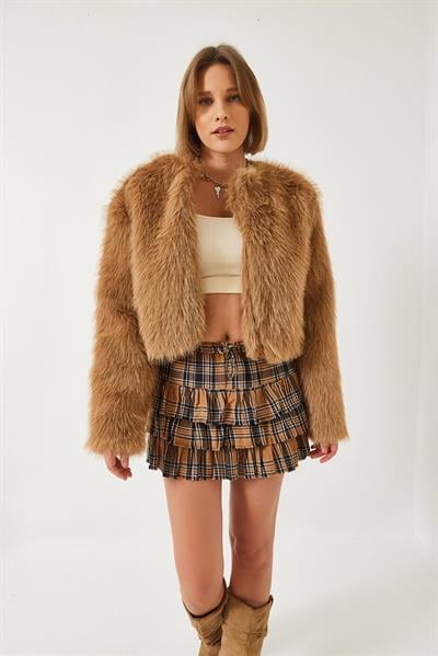 Suni Kürkllü Astarlı Mont 38119 60251968 - Taba