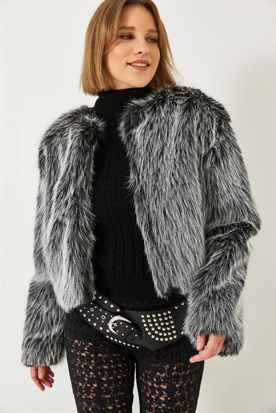 Suni Kürkllü Astarlı Mont 38119 60251968 - Siyah-Beyaz