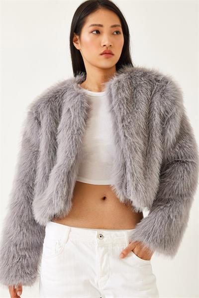 Suni Kürkllü Astarlı Mont 38119 60251968 - Gri