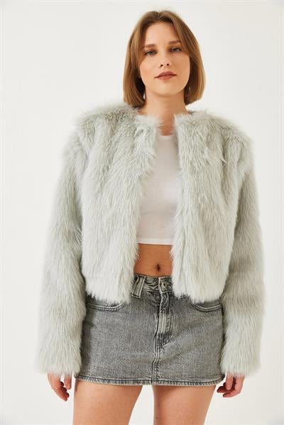 Suni Kürkllü Astarlı Mont 38119 60251968 - Buz Gri