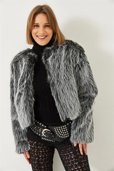 Suni Kürkllü Astarlı Mont 38119 60251968 - Siyah-Beyaz