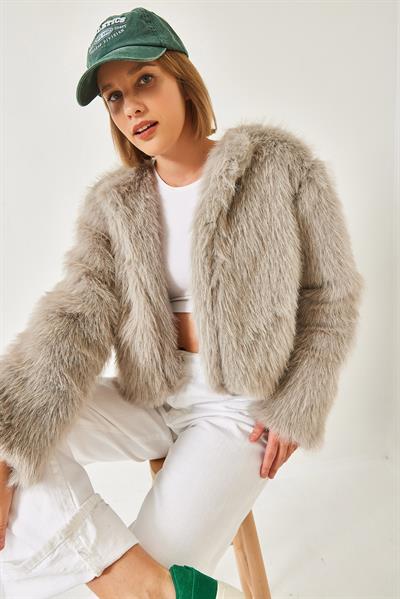 Suni Kürkllü Astarlı Mont 38119 60251968 - Taş