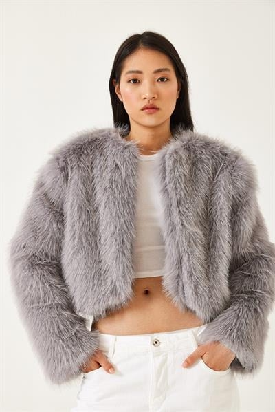 Suni Kürkllü Astarlı Mont 38119 60251968 - Gri