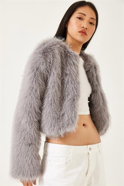 Suni Kürkllü Astarlı Mont 38119 60251968 - Gri