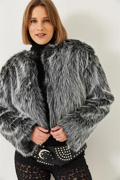 Suni Kürkllü Astarlı Mont 38119 60251968 - Siyah-Beyaz