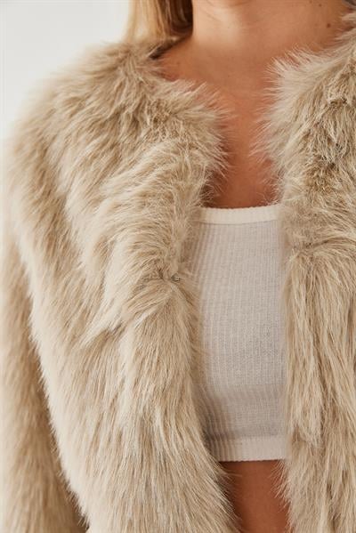 Suni Kürkllü Astarlı Mont 38119 60251968 - Bej