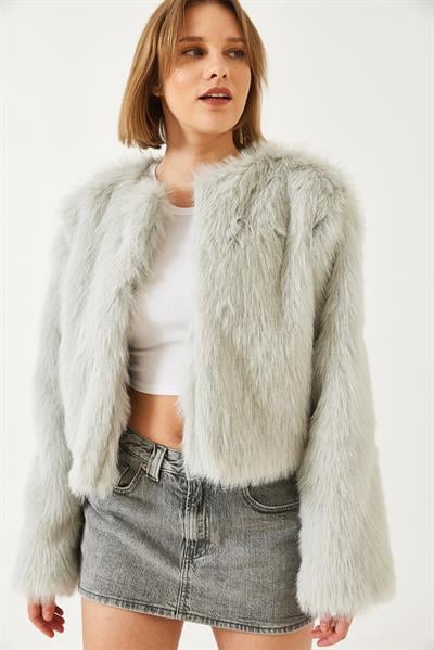 Suni Kürkllü Astarlı Mont 38119 60251968 - Buz Gri