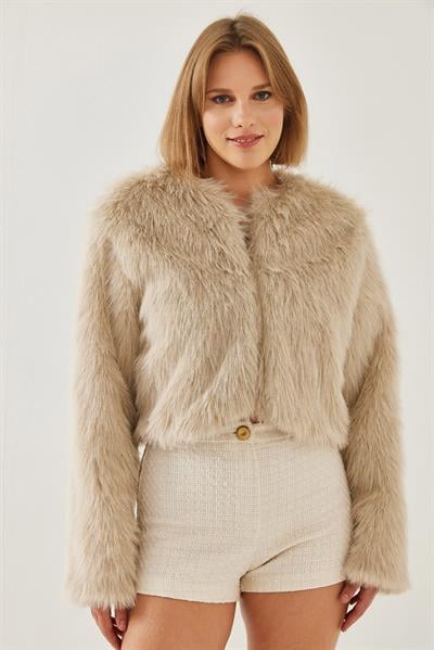Suni Kürkllü Astarlı Mont 38119 60251968 - Bej