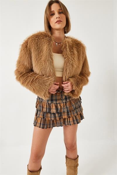 Suni Kürkllü Astarlı Mont 38119 60251968 - Taba