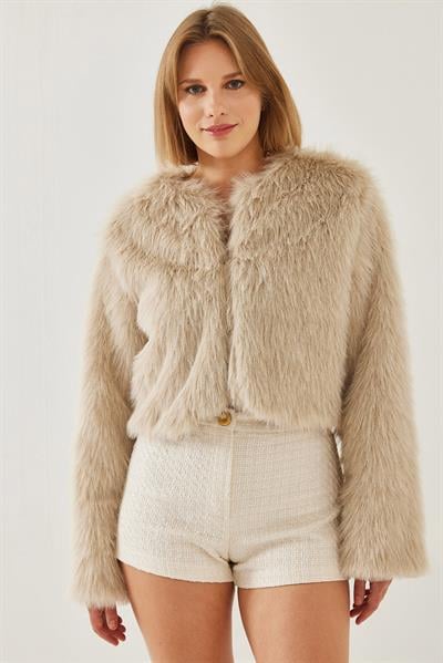 Suni Kürkllü Astarlı Mont 38119 60251968 - Bej