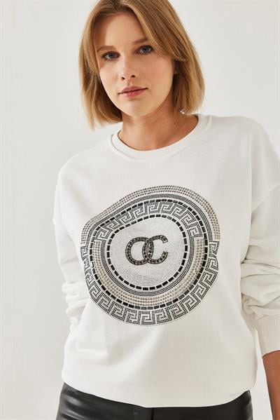 Kadın Taş İşlemeli Sweatshirt 1562 60251965 - Beyaz