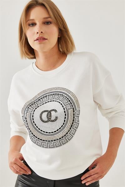 Kadın Taş İşlemeli Sweatshirt 1562 60251965 - Beyaz