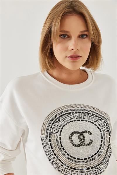 Kadın Taş İşlemeli Sweatshirt 1562 60251965 - Beyaz