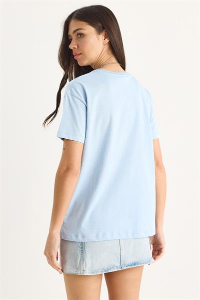 Kadın Teddy Kurdele Detaylı Taşlı T-Shirt 60602035 - Bebe Mavisi