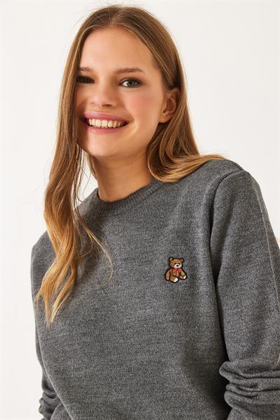 KadınTeddy Nakışlı Basic Kazak 20247602 - Antrasit