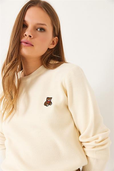KadınTeddy Nakışlı Basic Kazak 20247602 - Ekru