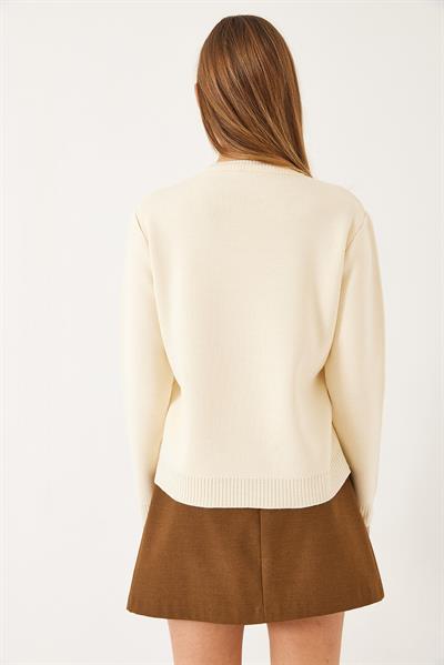 KadınTeddy Nakışlı Basic Kazak 20247602 - Ekru