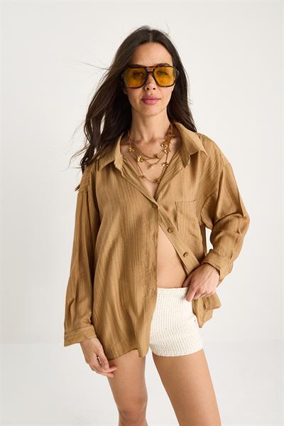 Kadın Tek Cep Detaylı Oversize Gömlek 470 60283182 - Camel