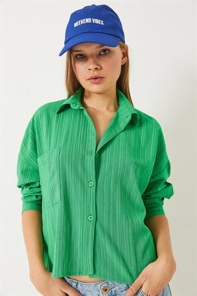 Kadın Tek Cepli Uzun Kollu Rahat Gömlek 60261562 - Fıstık Yeşili