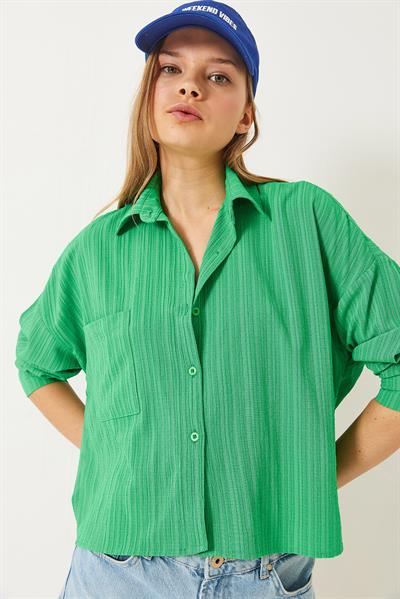 Kadın Tek Cepli Uzun Kollu Rahat Gömlek 60261562 - Fıstık Yeşili