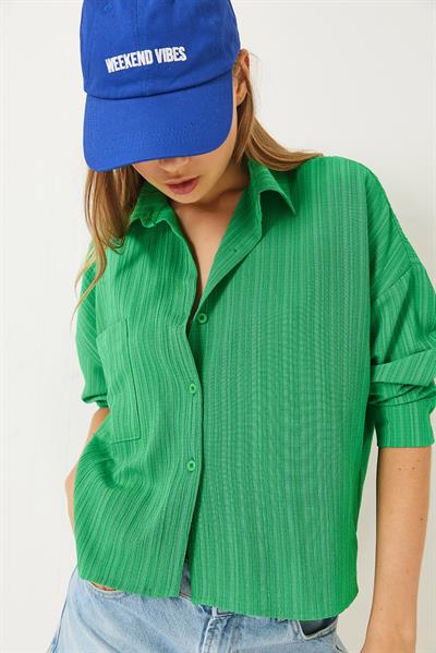 Kadın Tek Cepli Uzun Kollu Rahat Gömlek 60261562 - Fıstık Yeşili