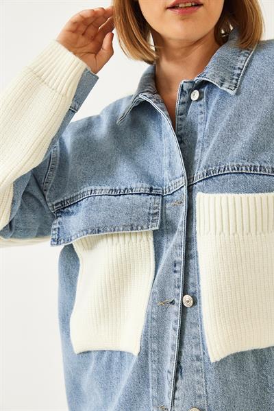 Triko Detaylı Denim Mont 60261074 - Mavi