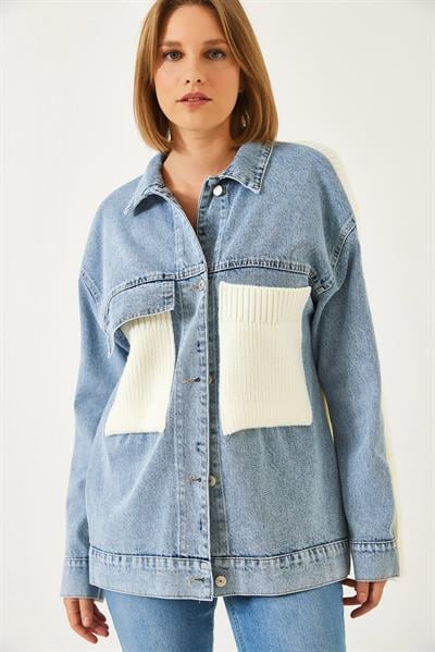 Triko Detaylı Denim Mont 60261074 - Mavi