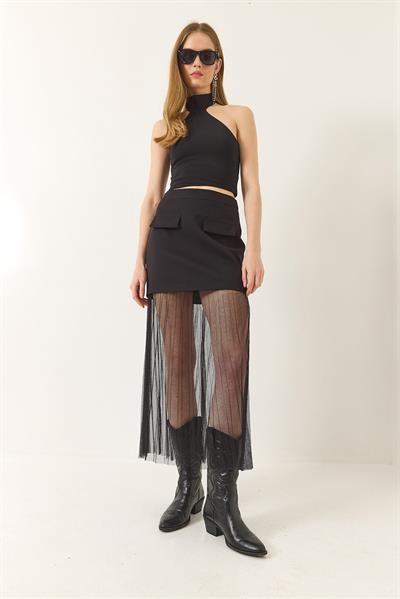 Kadın Tül Detaylı Etek DE251044 60283234 - Siyah