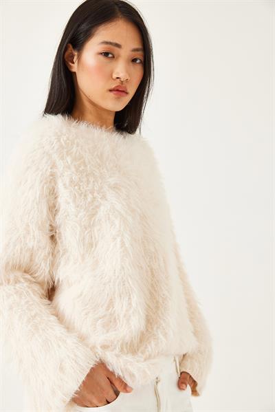 Kadın Tüylü Oversize Kazak 241205 60261212 - Krem