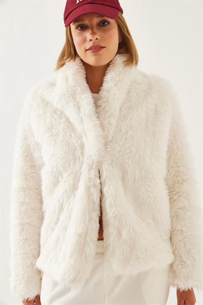 Tüylü Peluş Mont 9088 60351243 - Krem