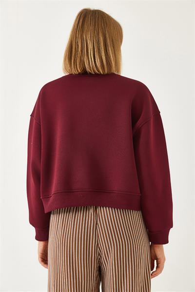 Kadın Üç İplik Şardonlu Ayıcık İşlemeli Sweatshirt 60261160 - Bordo