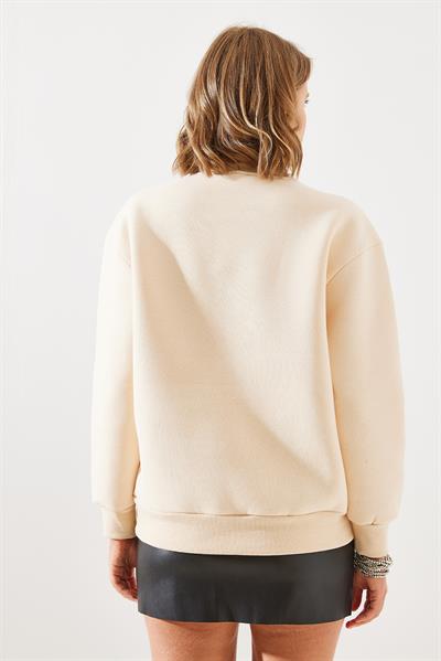 Kadın Üç İplik Şardonlu San Francisco Baskılı Sweatshirt MBHS006 60601006 - Bej