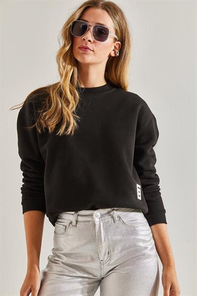 Kadın Üç İplik Şardonlu Sweatshirt 60031017 - Siyah