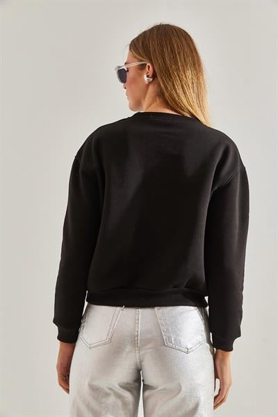 Kadın Üç İplik Şardonlu Sweatshirt 60031017 - Siyah