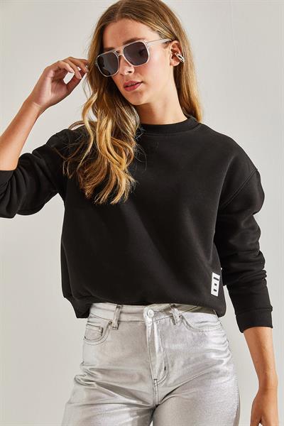 Kadın Üç İplik Şardonlu Sweatshirt 60031017 - Siyah