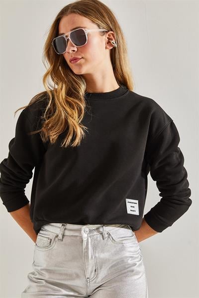 Kadın Üç İplik Şardonlu Sweatshirt 60031017 - Siyah