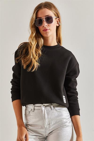 Kadın Üç İplik Şardonlu Sweatshirt 60031017 - Siyah