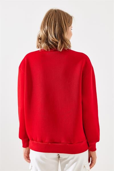 Kadın Üç İplik Şardonlu The 1997 Baskılı Sweatshirt MBHS009 60601009 - Kırmızı