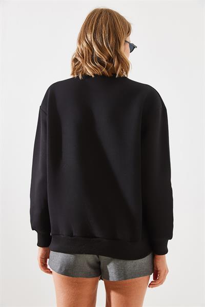 Kadın Üç İplik Şardonlu The 1997 Baskılı Sweatshirt MBHS009 60601009 - Siyah