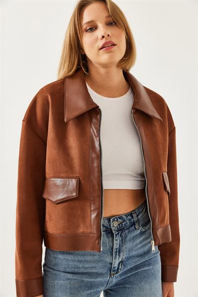 Uzun Kol Deri Ceket 241011 60261006 - Kahve