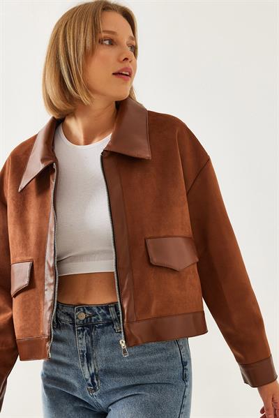 Uzun Kol Deri Ceket 241011 60261006 - Kahve