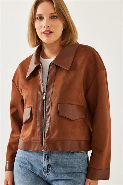 Uzun Kol Deri Ceket 241011 60261006 - Kahve