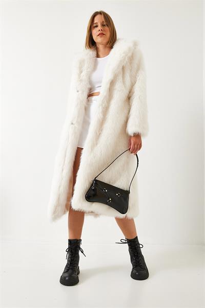 Uzun Kürklü Astarlı Mont 2614 60261064 - Ekru