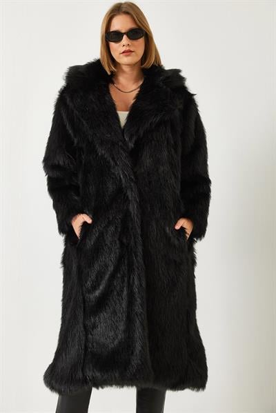 Uzun Kürklü Astarlı Mont 2614 60261064 - Siyah
